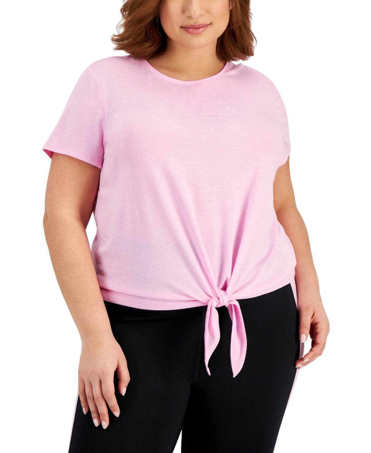 ID Ideology Women's Tie Front T-Shirt Pink Size 3X