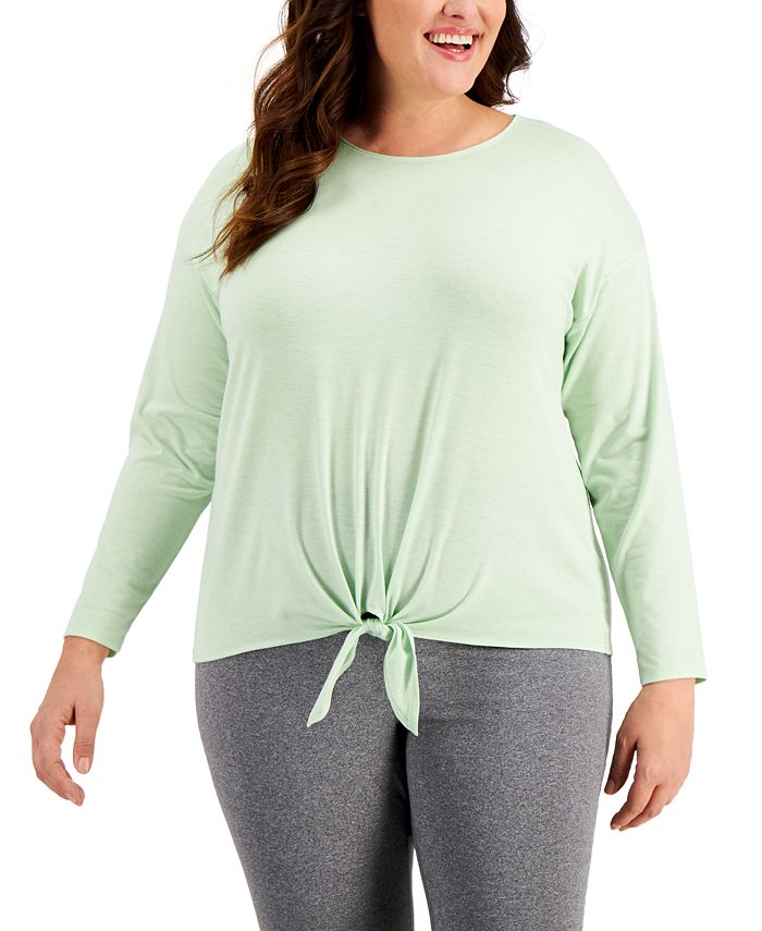 ID Ideology Women's Tie Hem T-Shirt Green Size 3X
