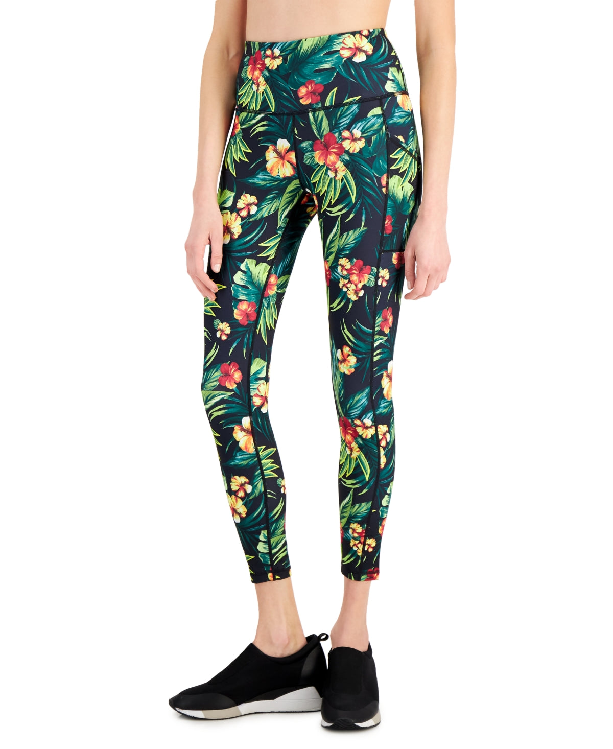 ID Ideology Women's Tropical Side Pocket 7/8 Leggings Black Size X-Small