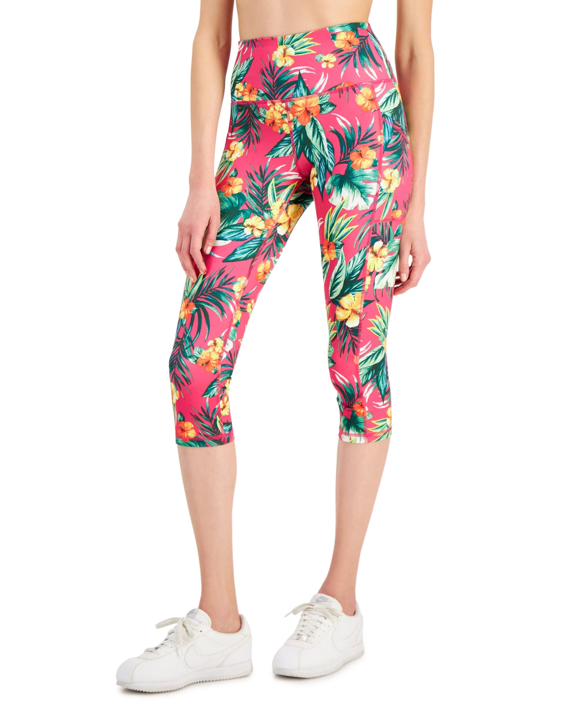 ID Ideology Women's Tropical Side Pocket Cropped Leggings Pink Size Petite Large