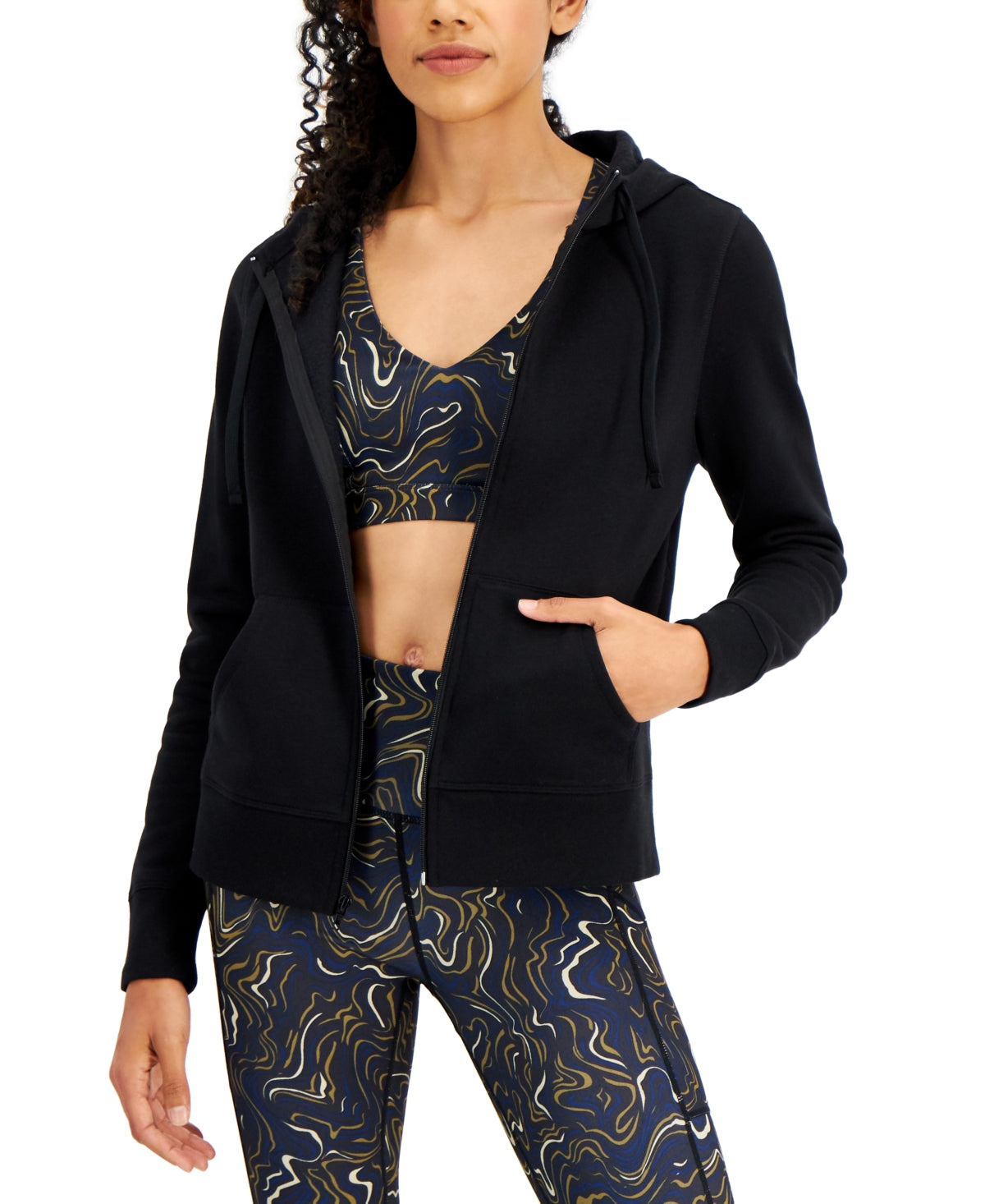 Id Ideology Women's Zip Front Fleece Hoodie Black Size L