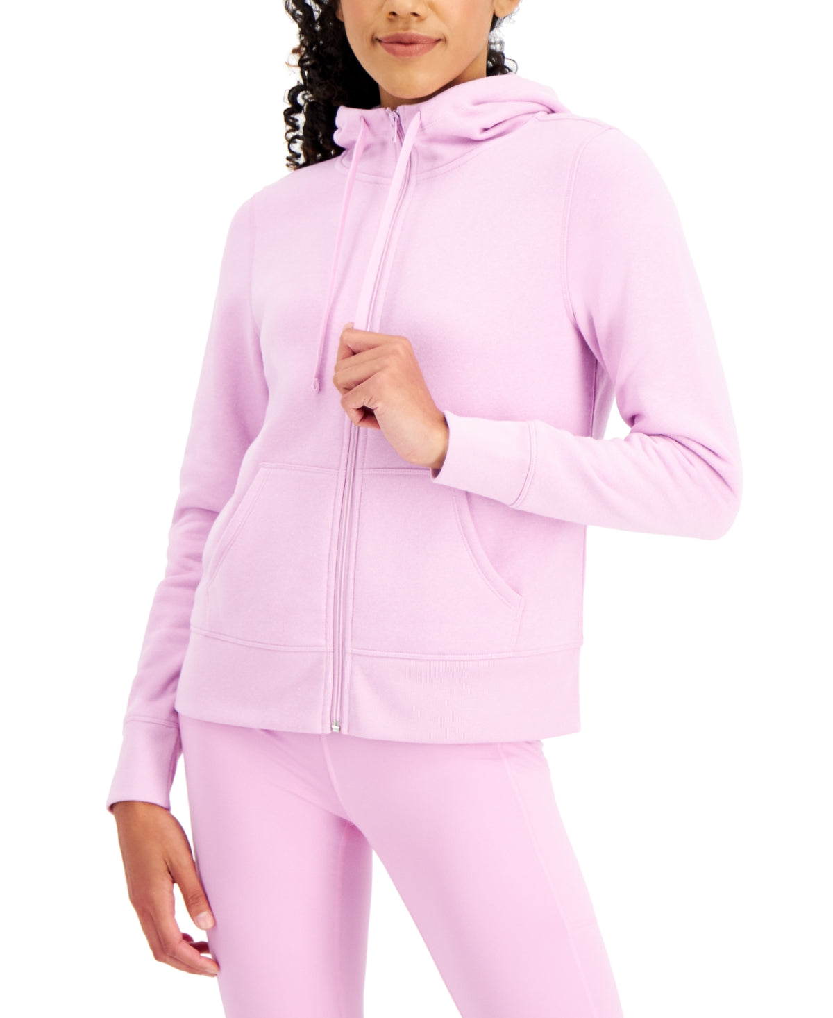 ID Ideology Women's Zip Front Fleece Hoodie Pink Size X-Small