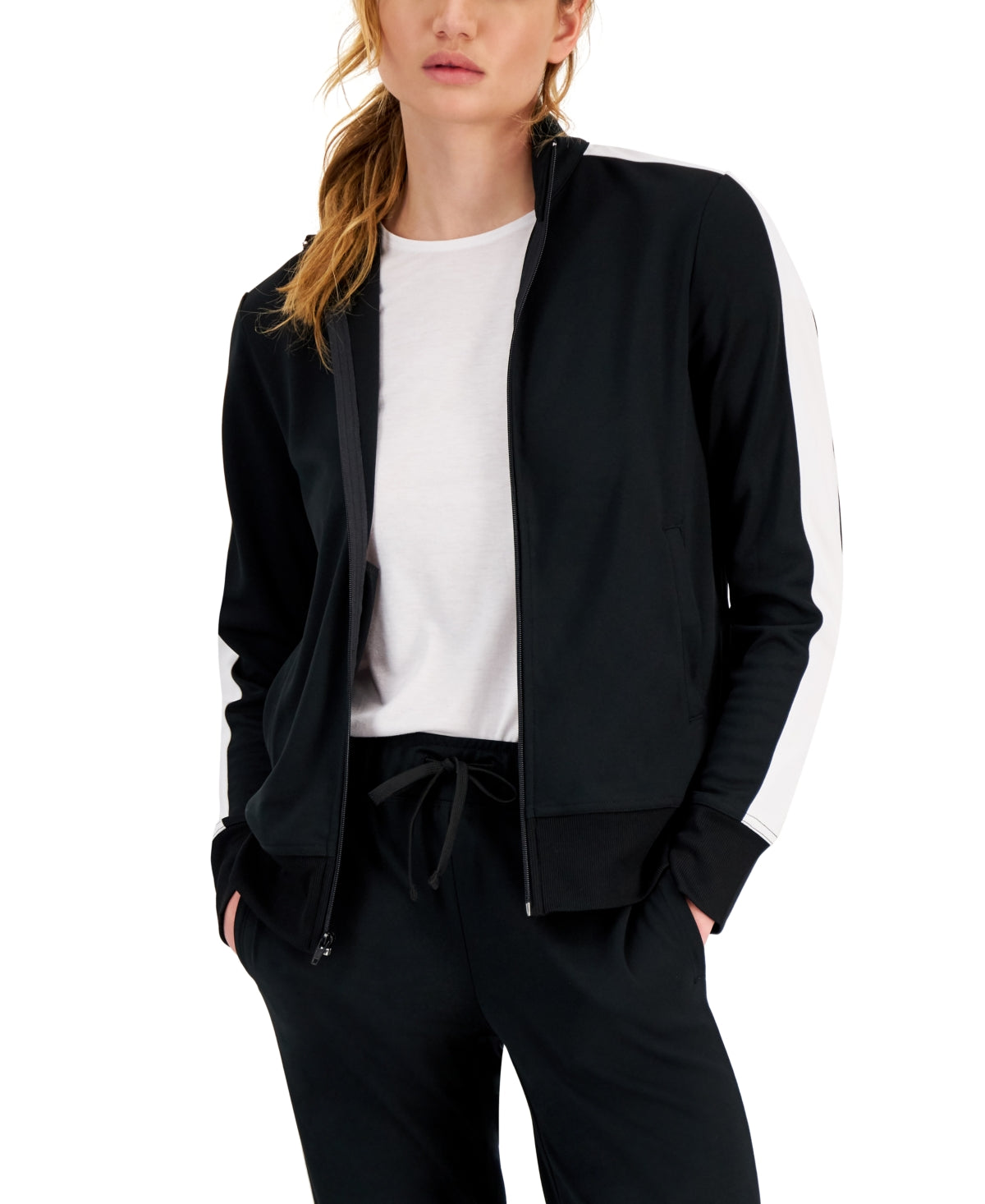 ID Ideology Women's Zip Striped Sleeve Track Jacket Black Size X-Small