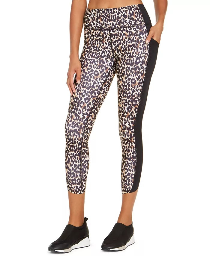 Ideology Women's Colorblocked Leopard Print Leggings Beige Size X-Small