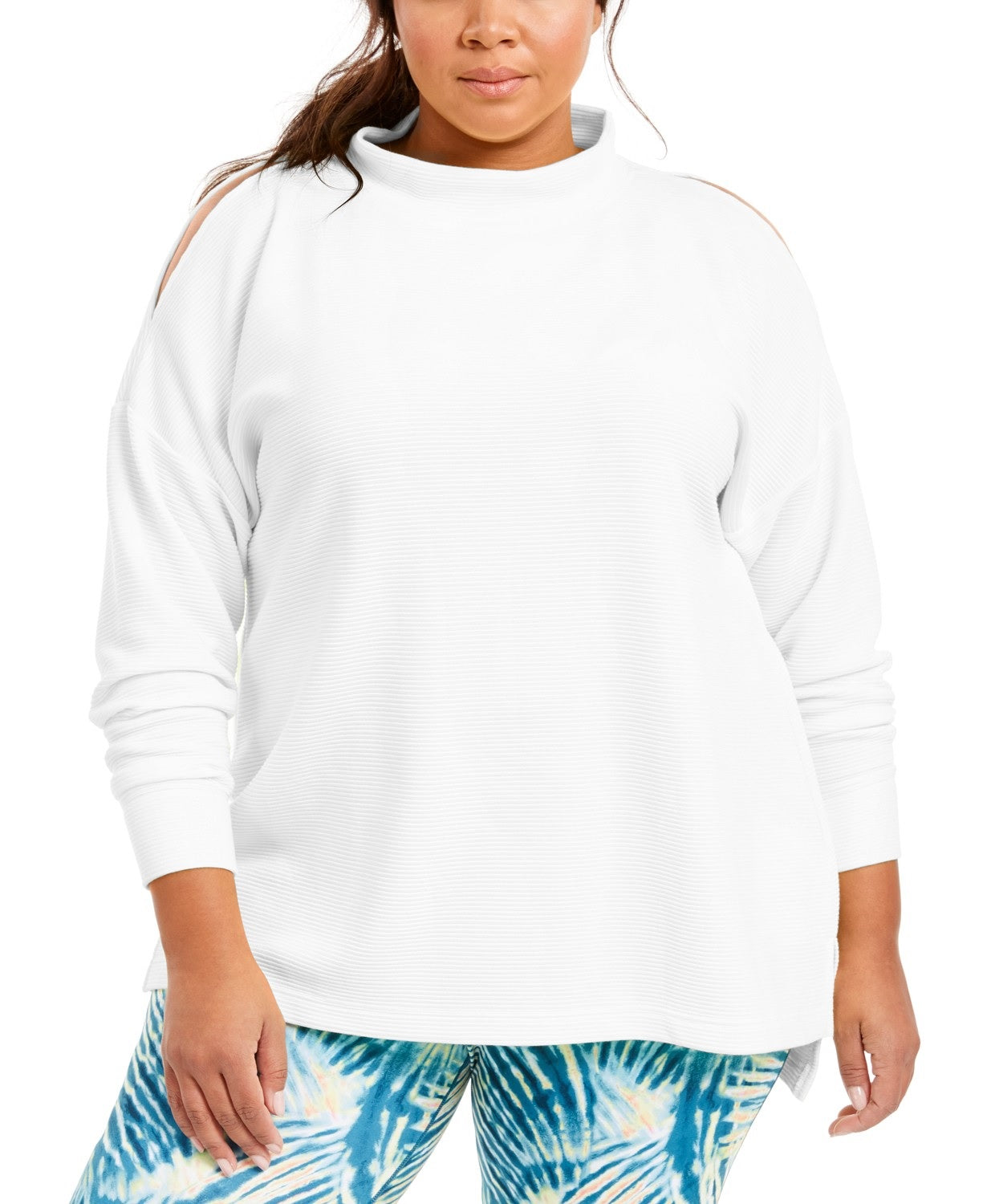 Ideology Women's Plus Size Split-Shoulder Mock-Neck Top  Green Mist Size 1X
