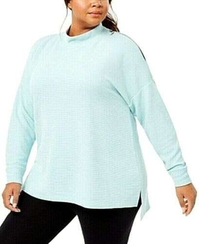 Ideology Women's Plus Size Split-Shoulder Mock-Neck Top Green XX-Large
