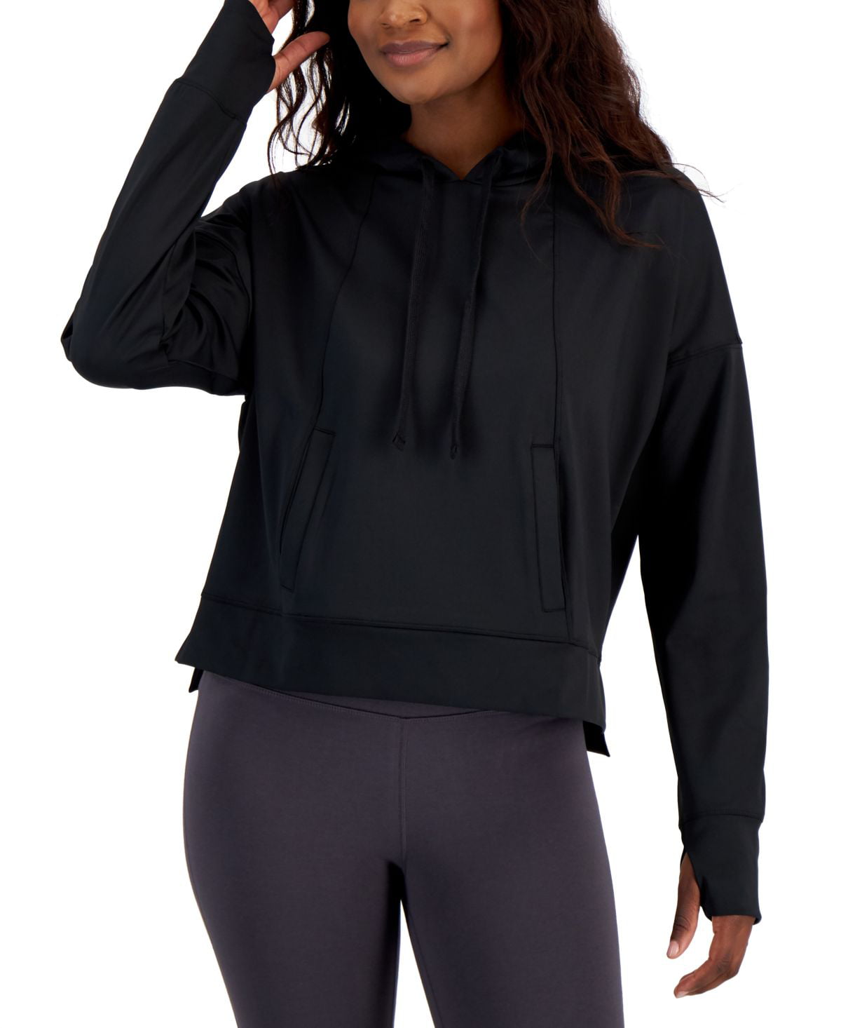 Ideology Women's Solid Techy Hoodie Black Size X-Large