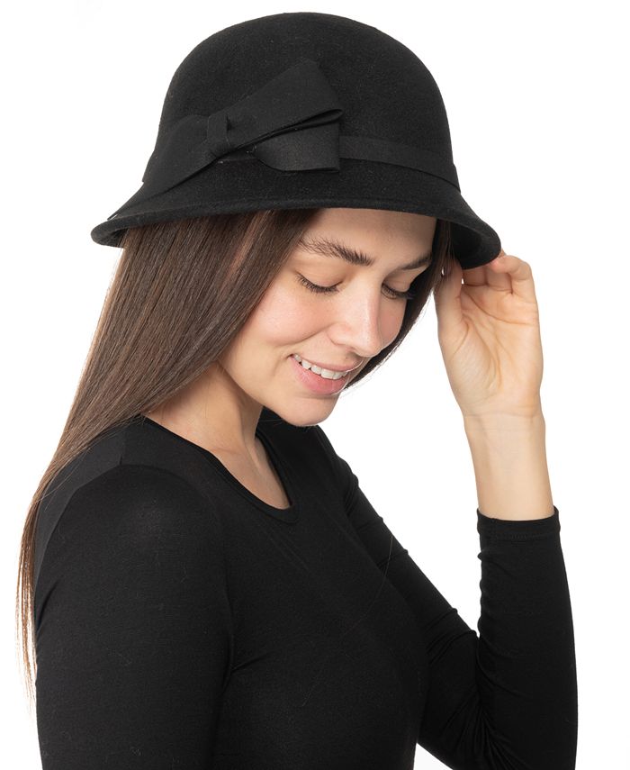 INC International Concepts Women's Cloche Hat With Bow Black Size Regular