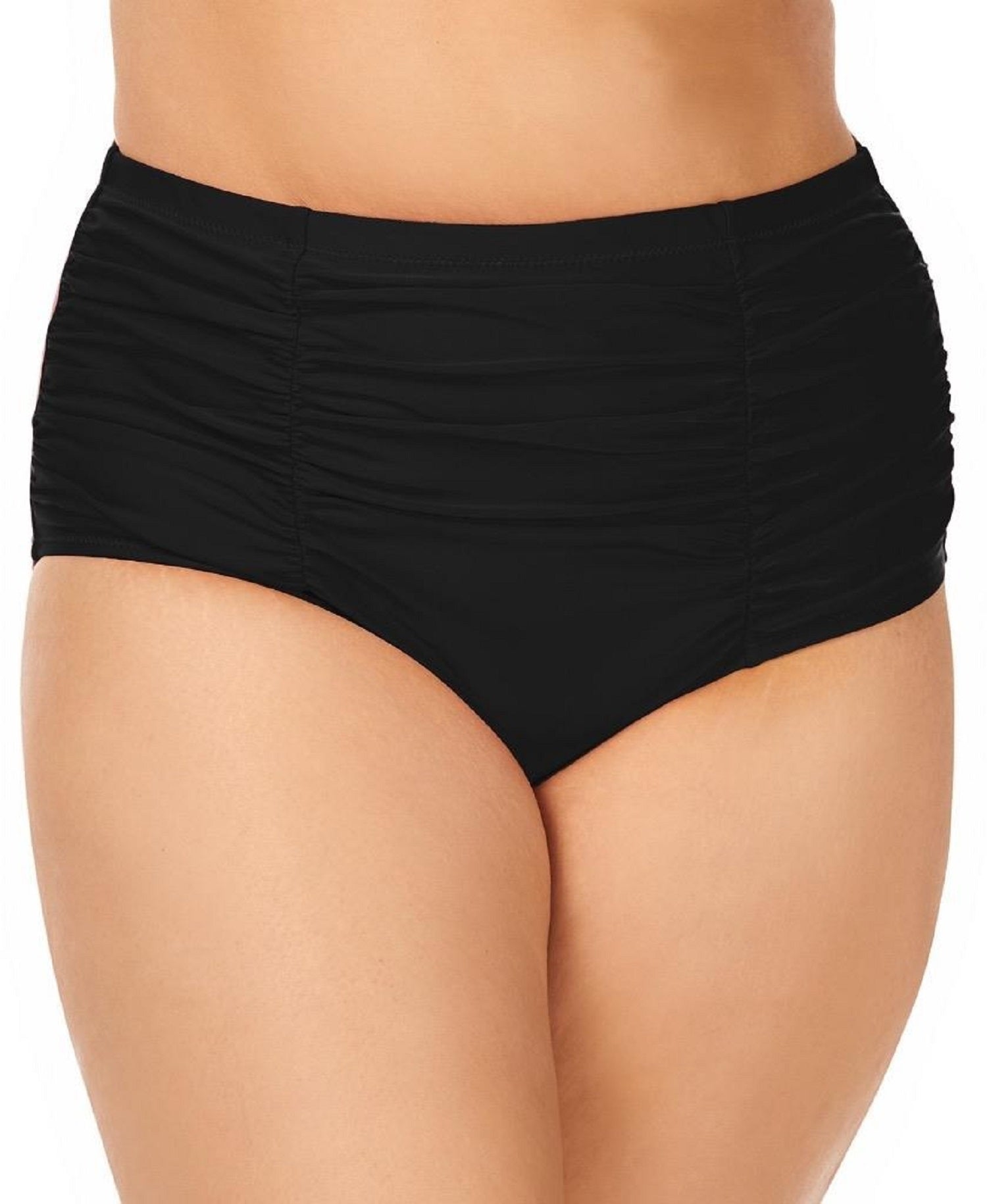 Island Escape Women's Plus High Waist Bikini Bottoms Swimsuit Black