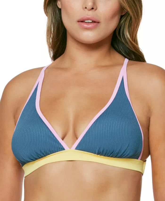 Jessica Simpson Women's Chop & Change X-Back Full Support Triangle Bra Bikini Top Swimsuit Blue Size D