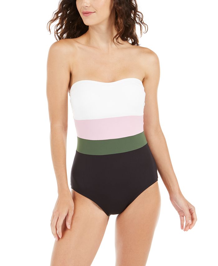 Kate Spade New York Women's Colorblocked Strapless One-Piece Swimsuit Black Size XS