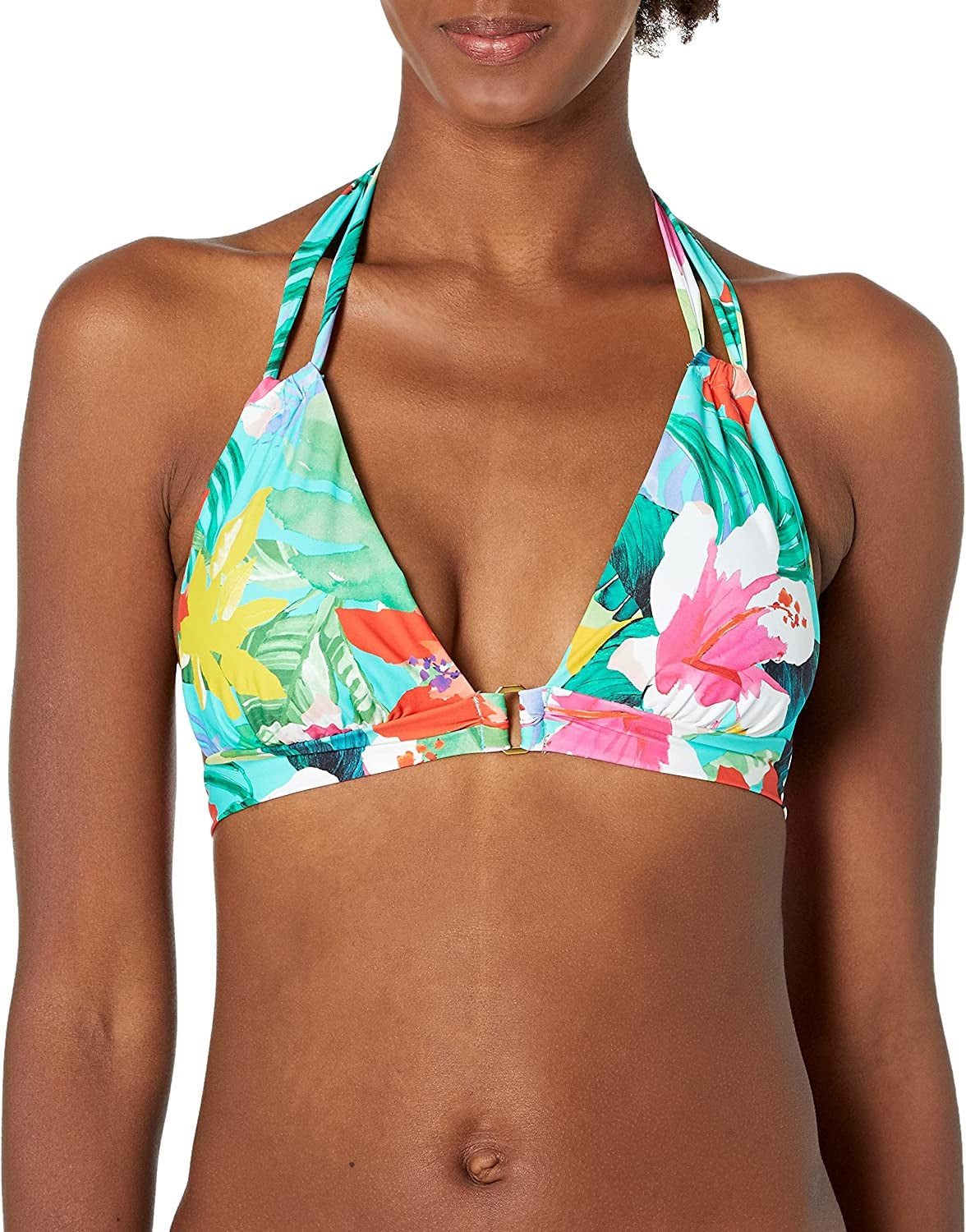 La Blanca Women's Aqua Tropical Print Stretch Triangle Swimsuit Top Blue Size 14