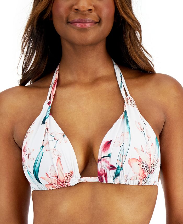 La Blanca Women's Flyaway Orchid Printed Halter Bikini Top Swimsuit White Size 4