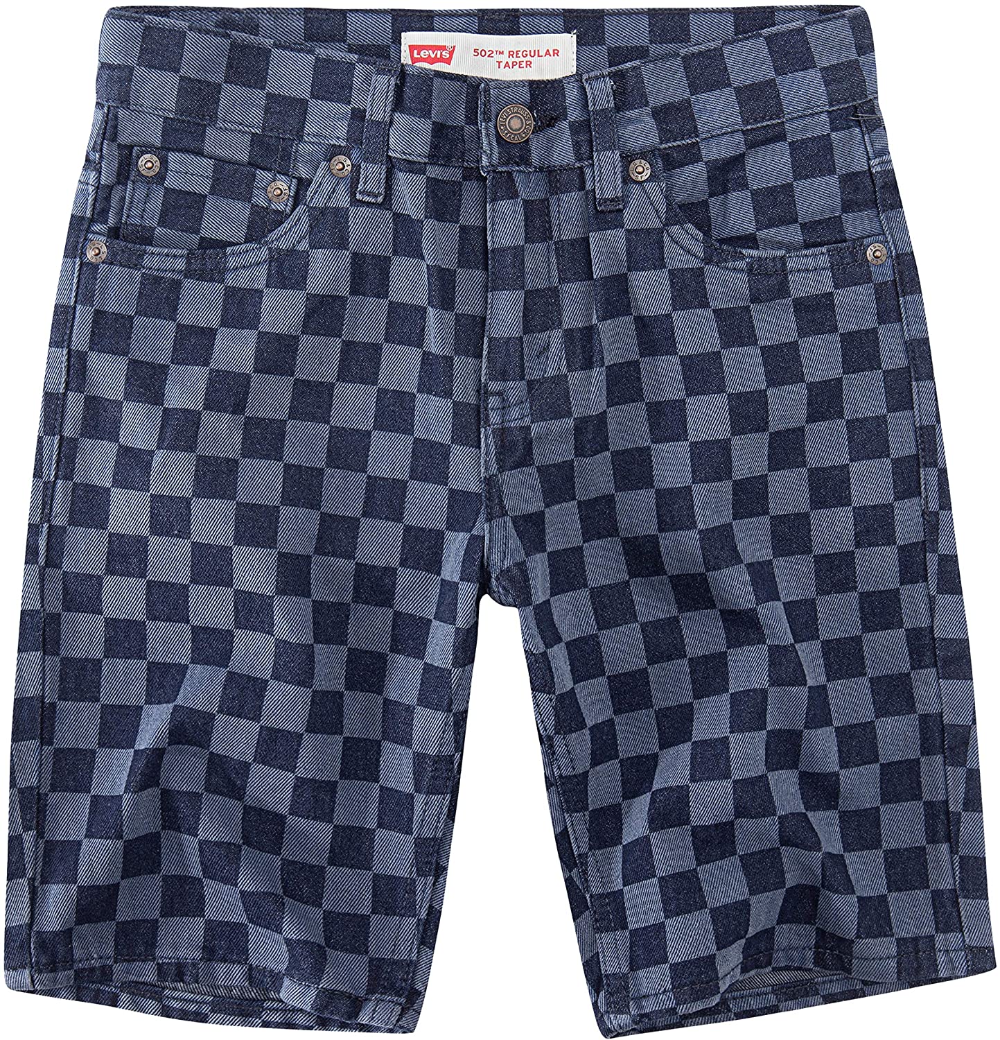 Levi's Big Boy's Checkerboard Print Taper Fit Denim Shorts Blue Size -14