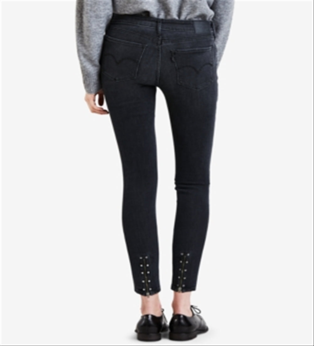 Levi S Juniors 711 Studded Zip Detail Ankle Skinny Jeans Black Size 24