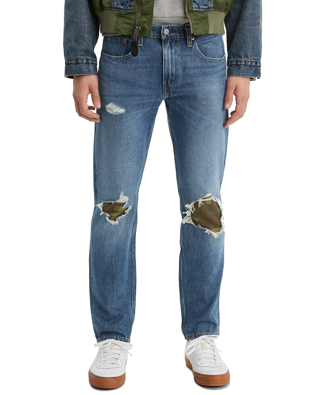 Levi's Men's 502 Tapered Fit Ripped With Camo Print Repair Jeans Blue Size 36X29