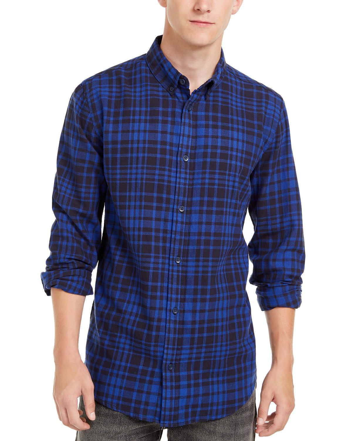 Levi's Men's Alban Plaid Flannel Shirt Navy Size Large