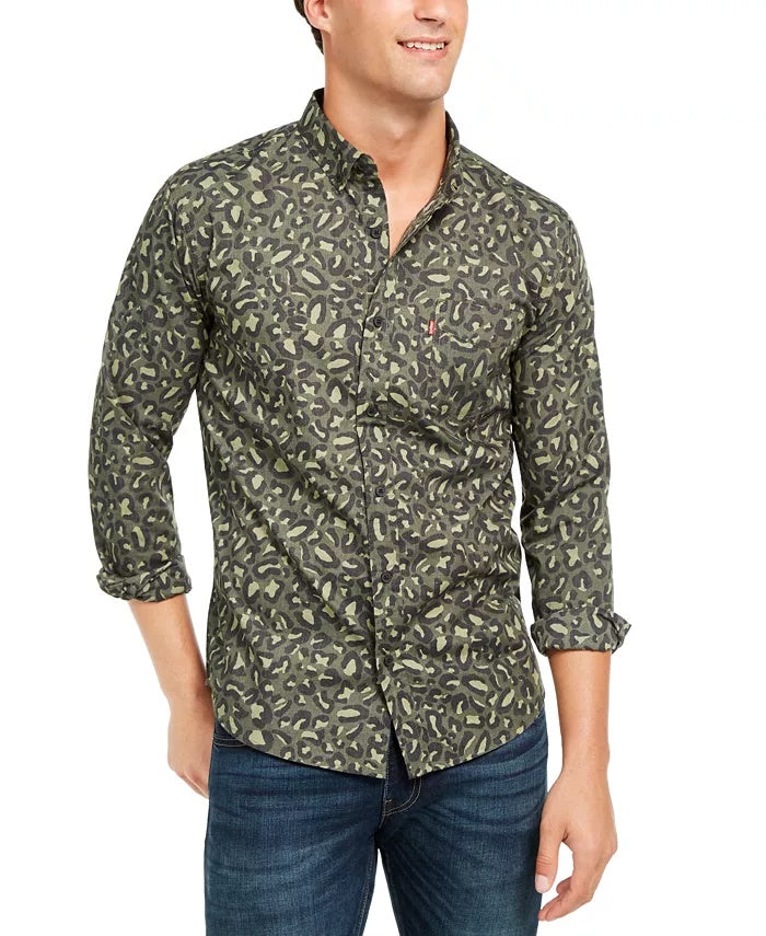 Levi's Men's Animal Print Button-Down Shirt Dark Green Size Large