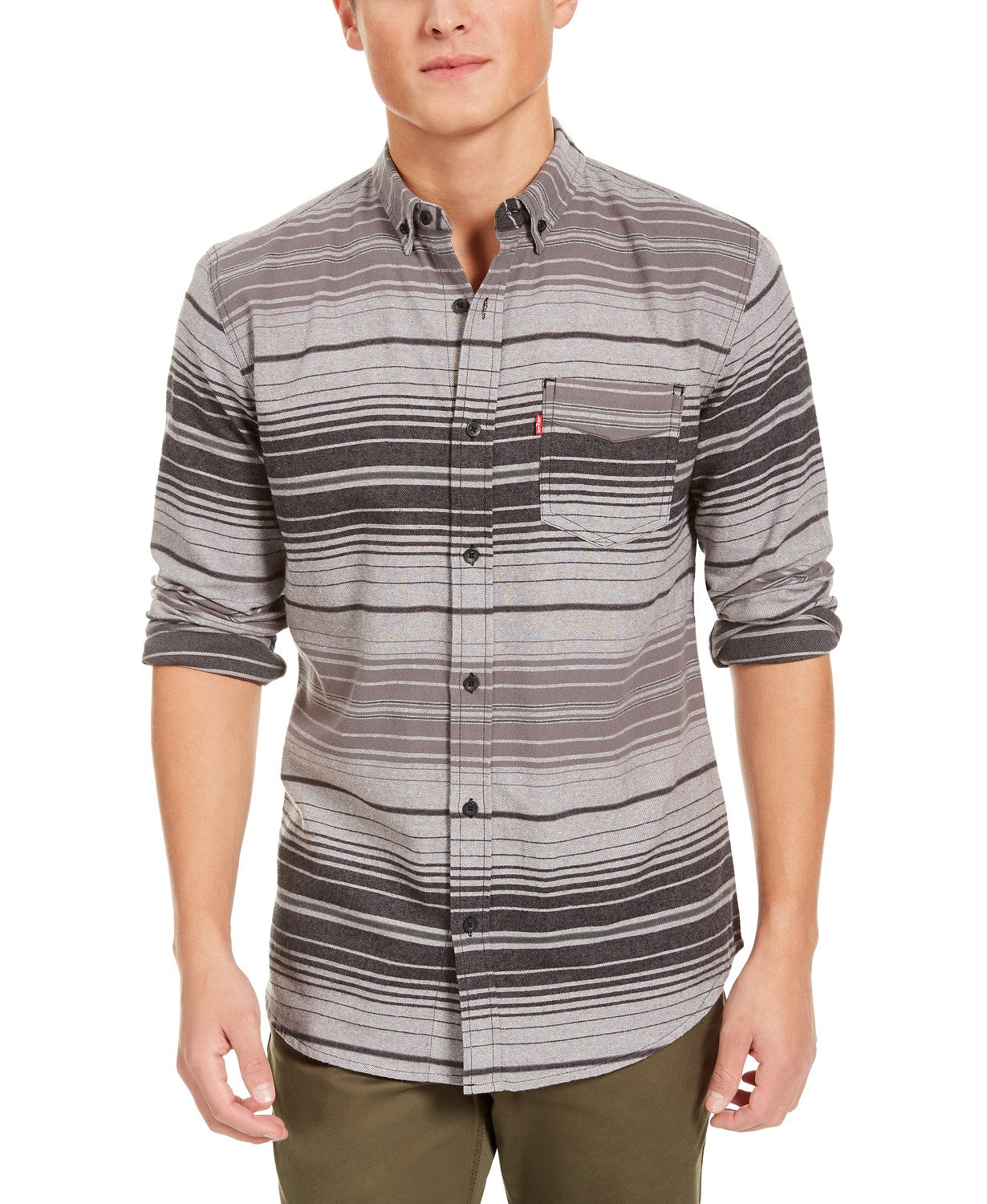 Levi's Men's Avalon Striped Flannel Shirt Gray Size Small