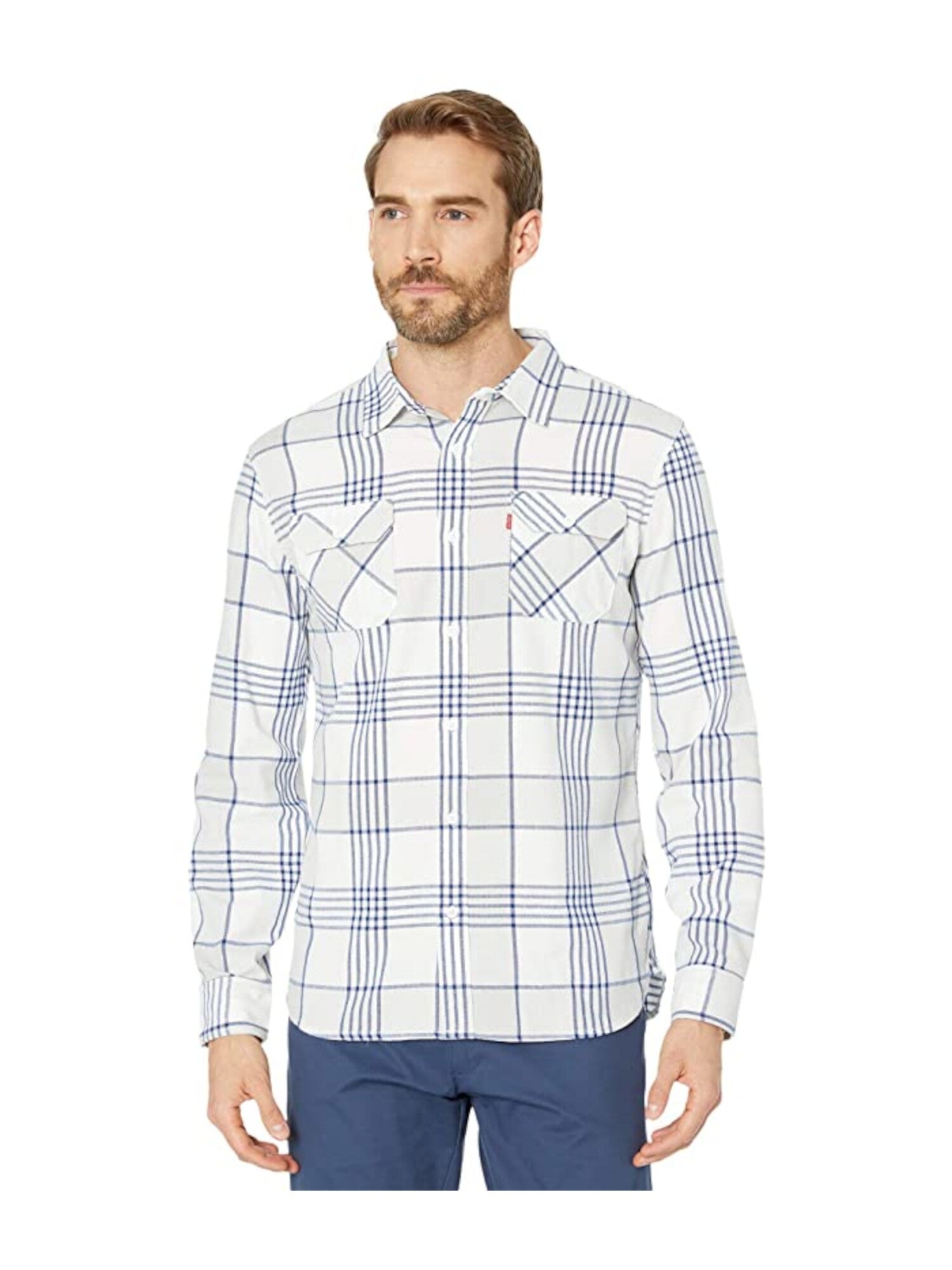 Levi's Men's Becks Herringbone Flannel Shirt White Size Large