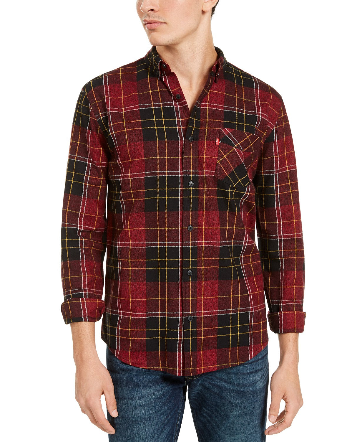 Levi's Men's Booth Regular-Fit Plaid Flannel Shirt Red Size 2 Extra Large