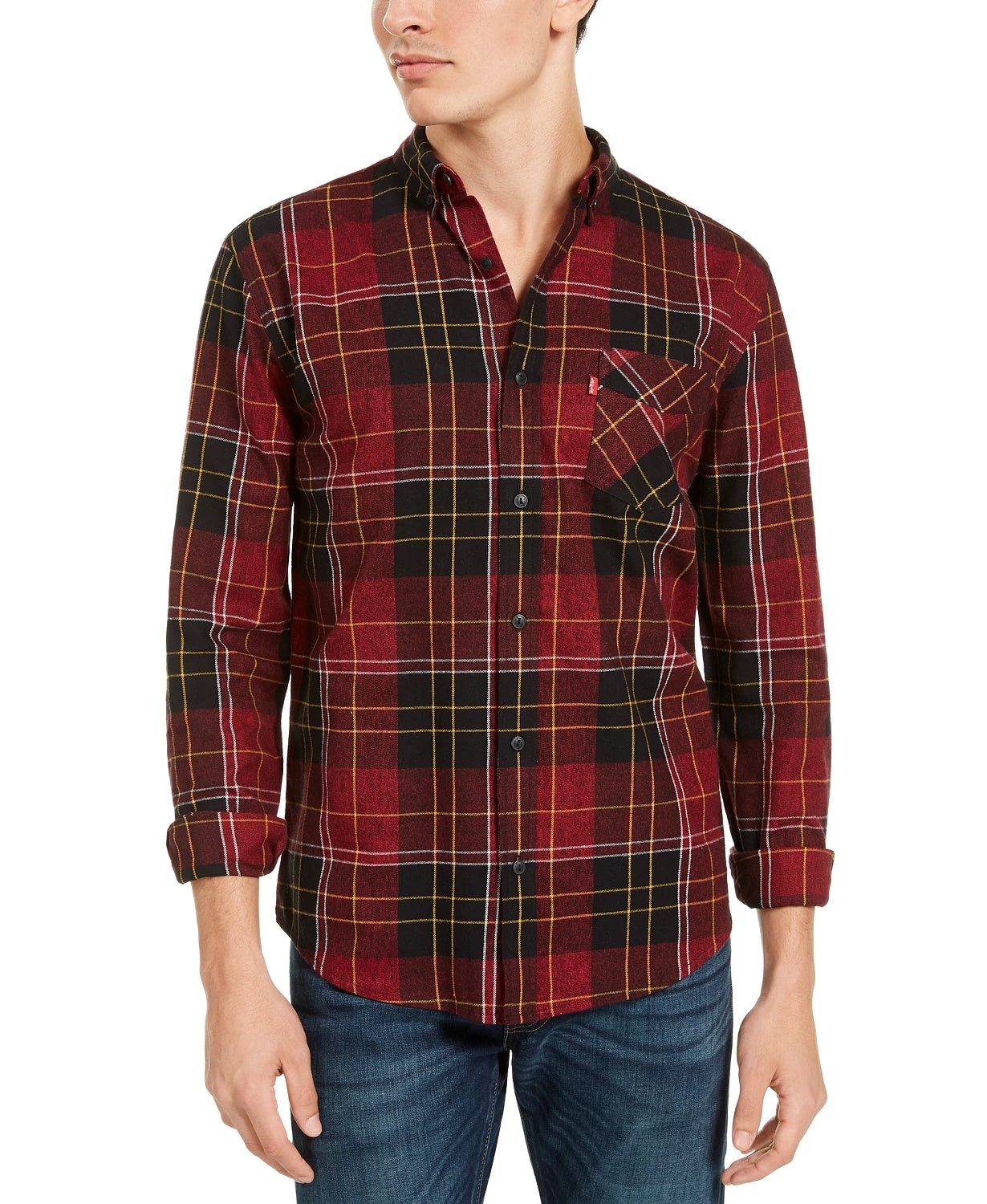 Levi's Men's Booth Regular Fit Plaid Flannel Shirt Red Size Medium