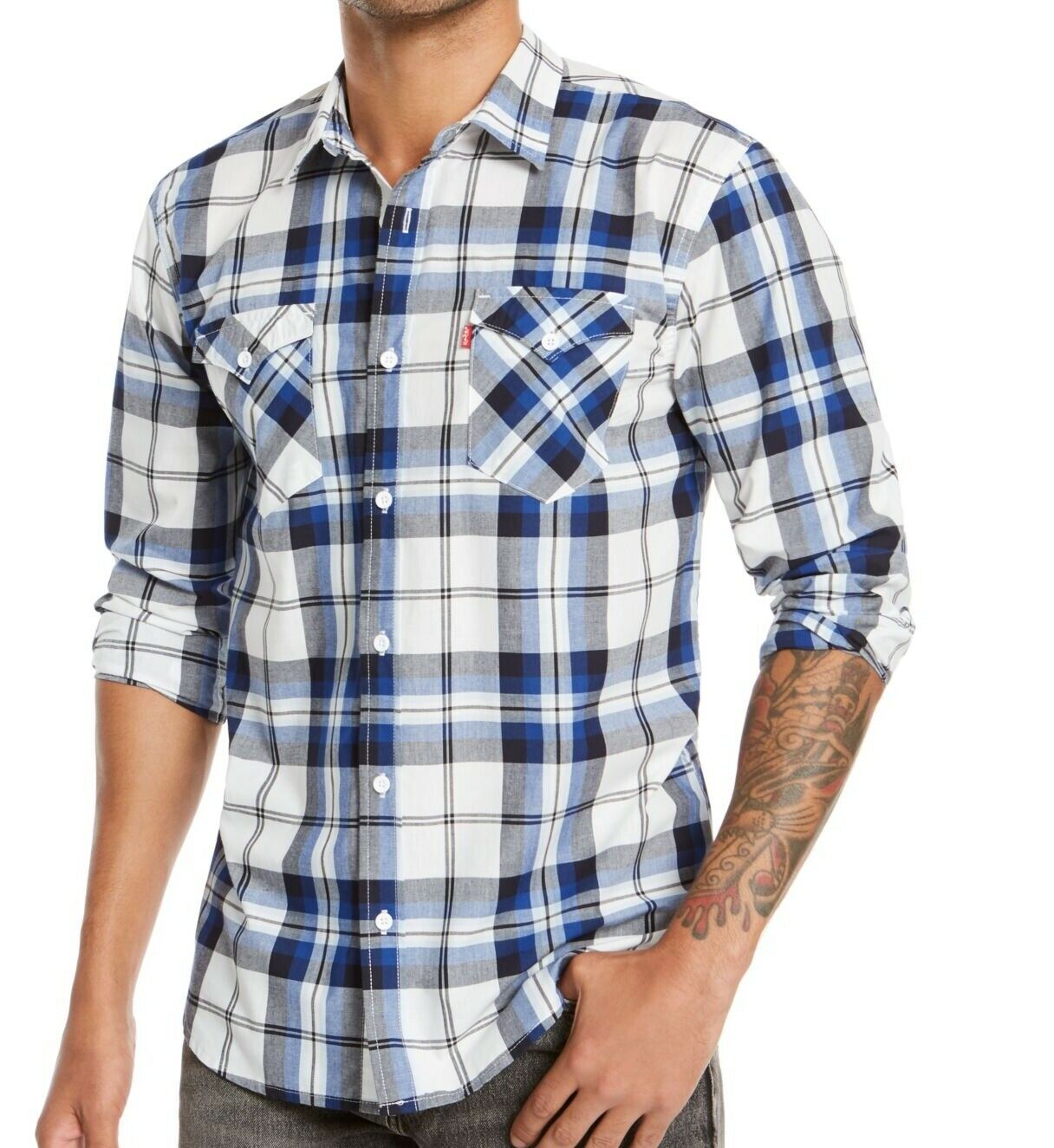 Levi's Men's Clemente Regular-Fit Plaid Shirt White Small