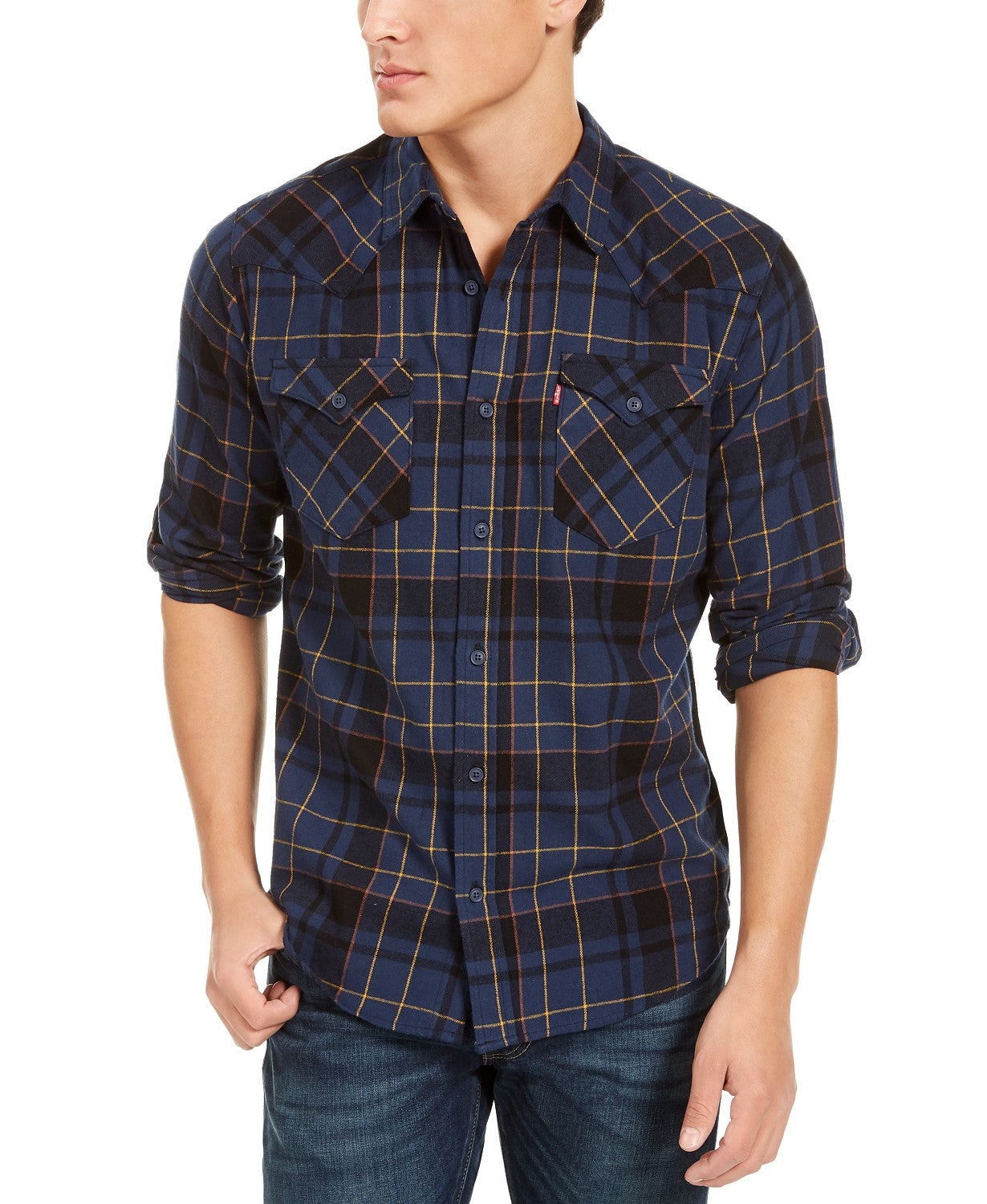 Levi's Men's Curran Regular-Fit Plaid Shirt Blue Size Extra Large