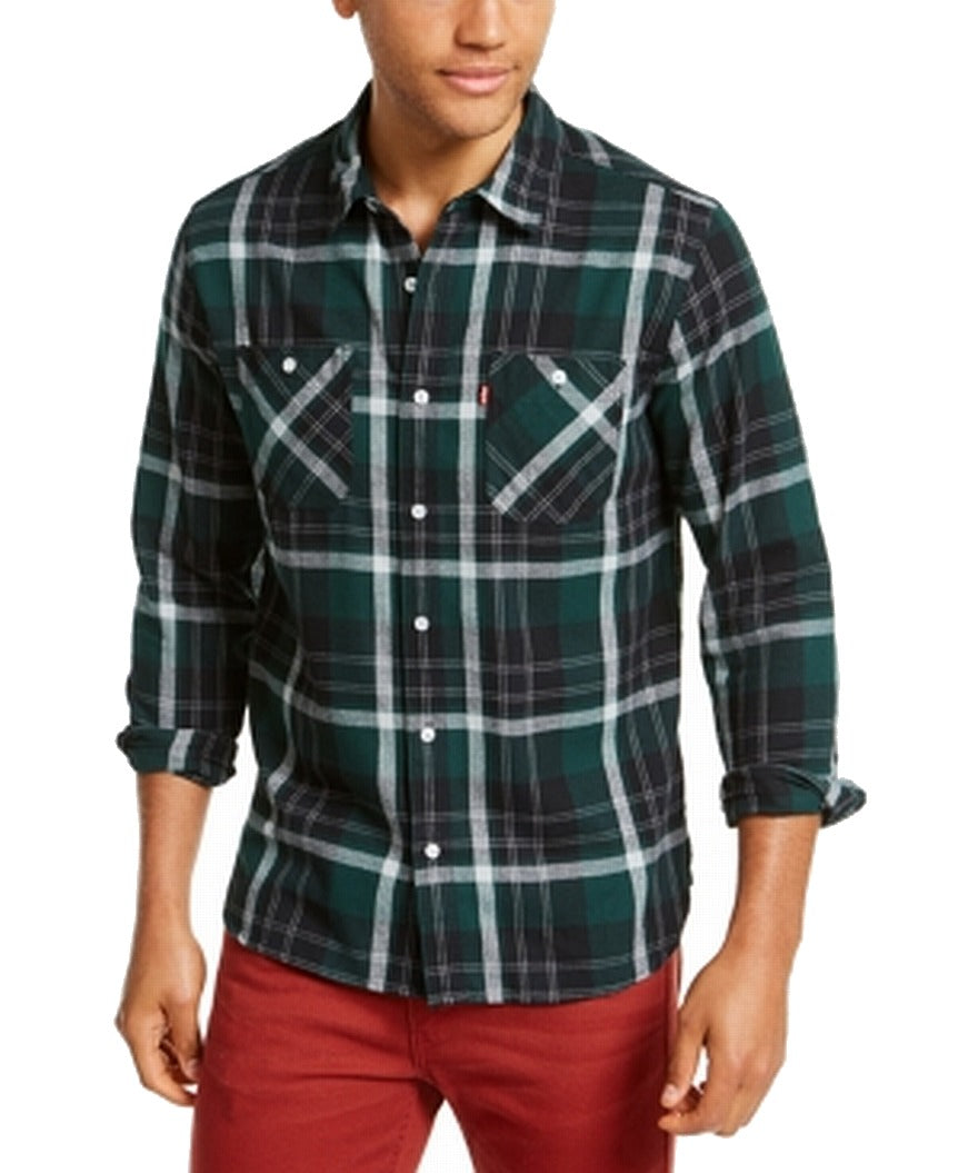Levi's Men's Dual Pocket Plaid Flannel Shirt Green Size Small