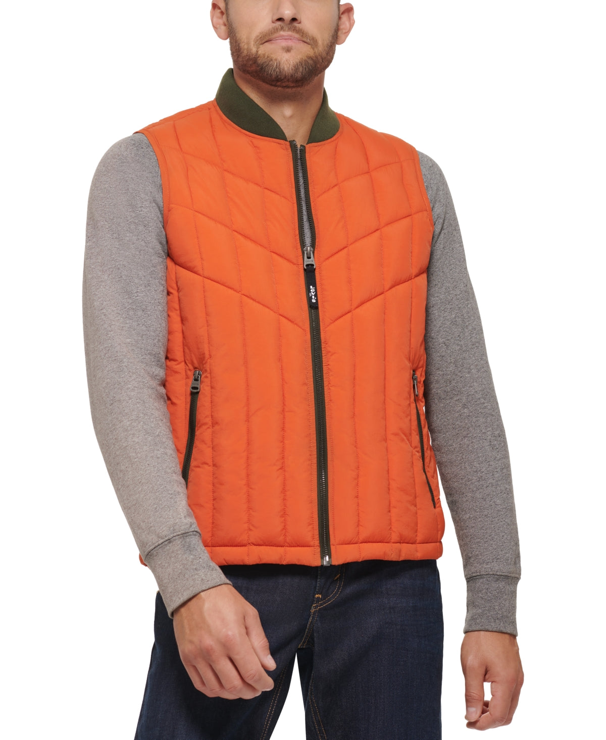 Levi's Men's L84 Quilted Nylon Zipper Vest Orange Size Small