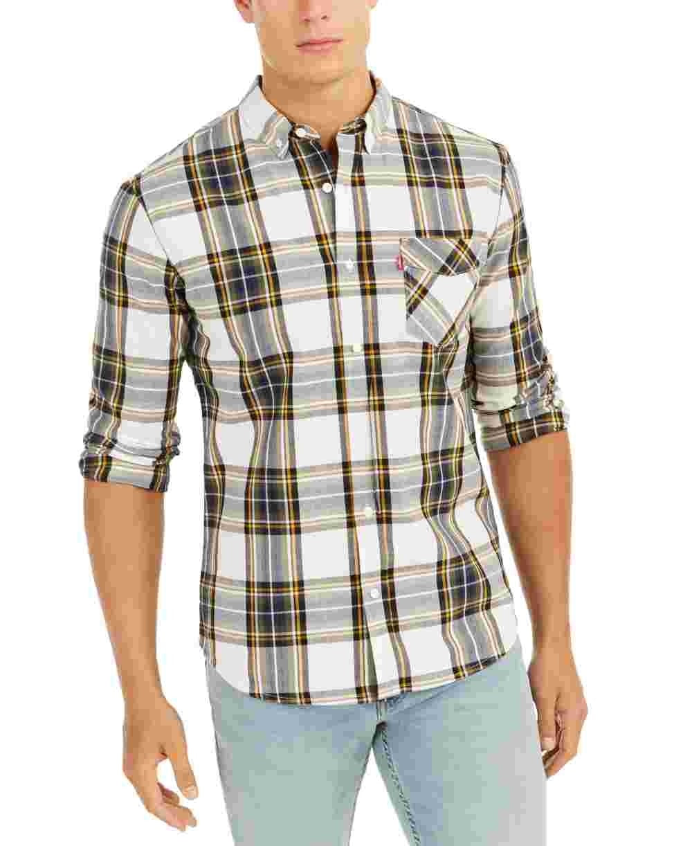Levi's Men's Large Plaid Button Down Shirt White Size Medium