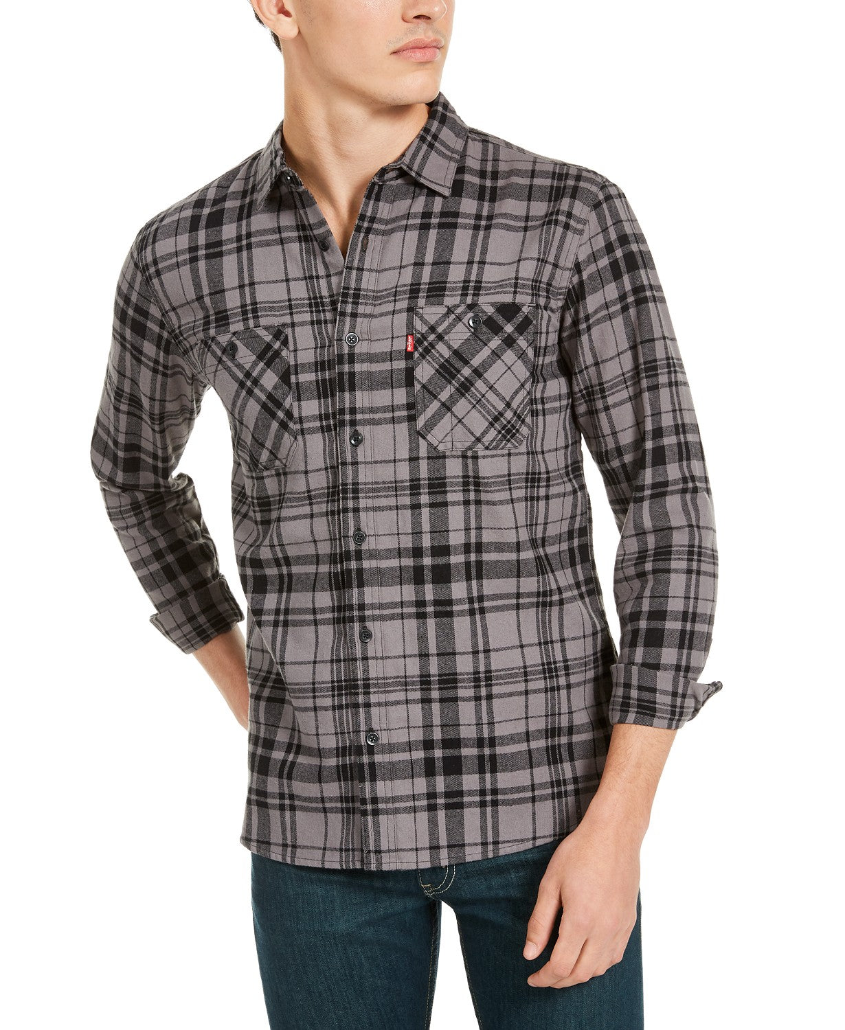 Levi's Men's Miguel Regular-Fit Plaid Flannel Shirt Gray Size 2 Extra Large