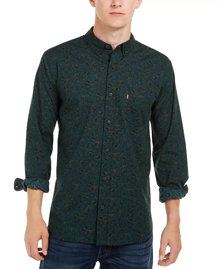 Levi's Men's Mini Floral Print Shirt Bright Green Size Small