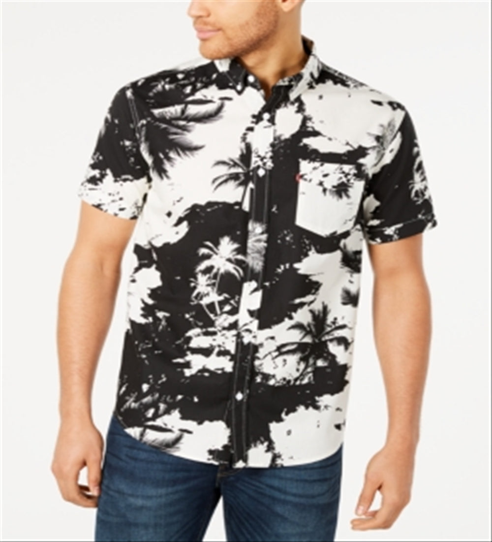 Levi's Men's Mozell Palm Print Poplin Shirt Black Size Medium