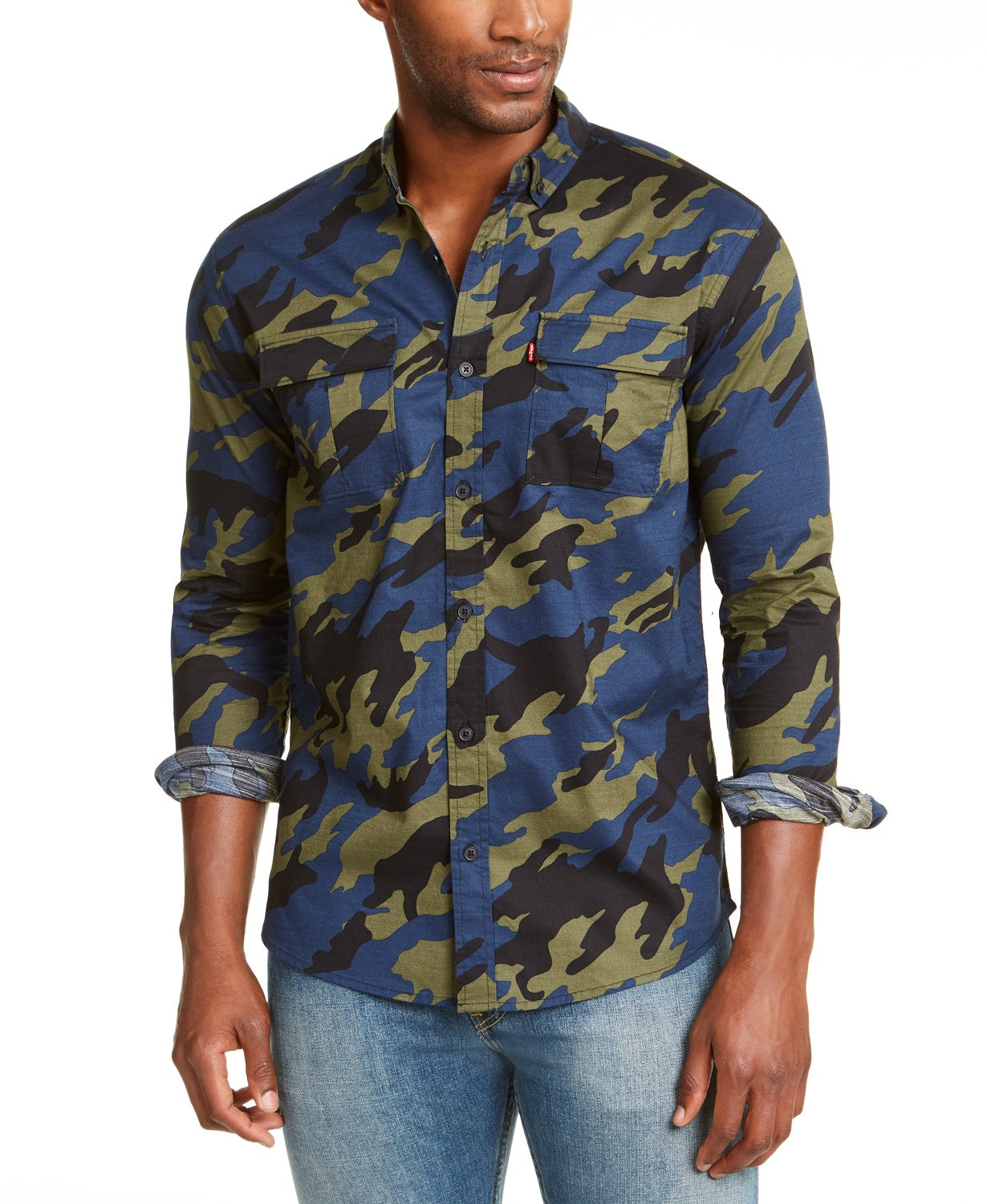Levi's Men's Newski Camouflage Shirt Dark Green Size Extra Large