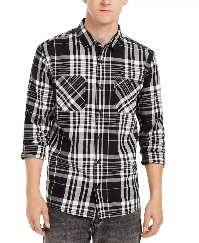 Levi's Men's Noble Plaid Shirt Dark Gray Size X-Large