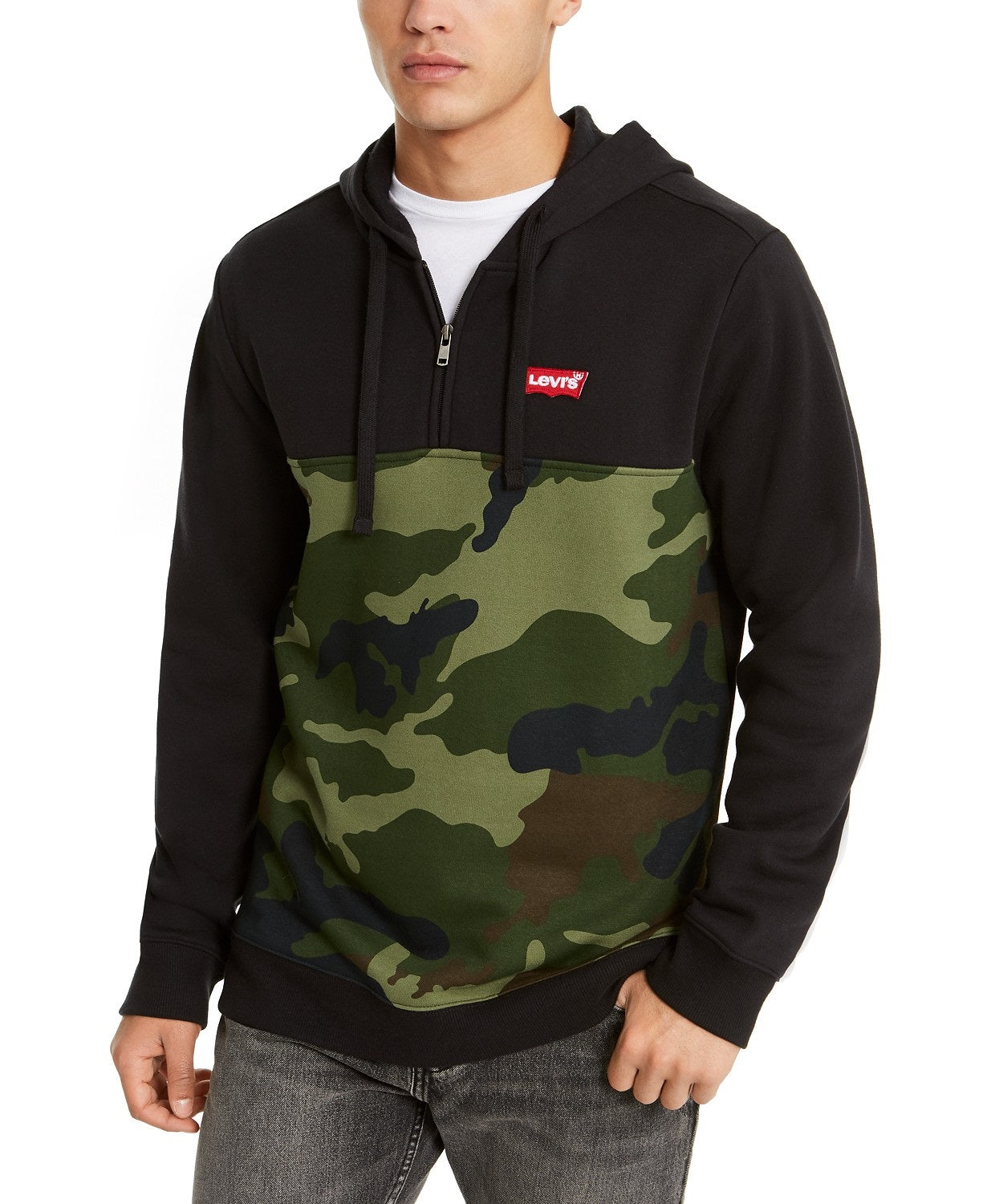 Levi's Men's Patrick Camo Block Quarter-Zip Hoodie Black Size 2 Extra Large