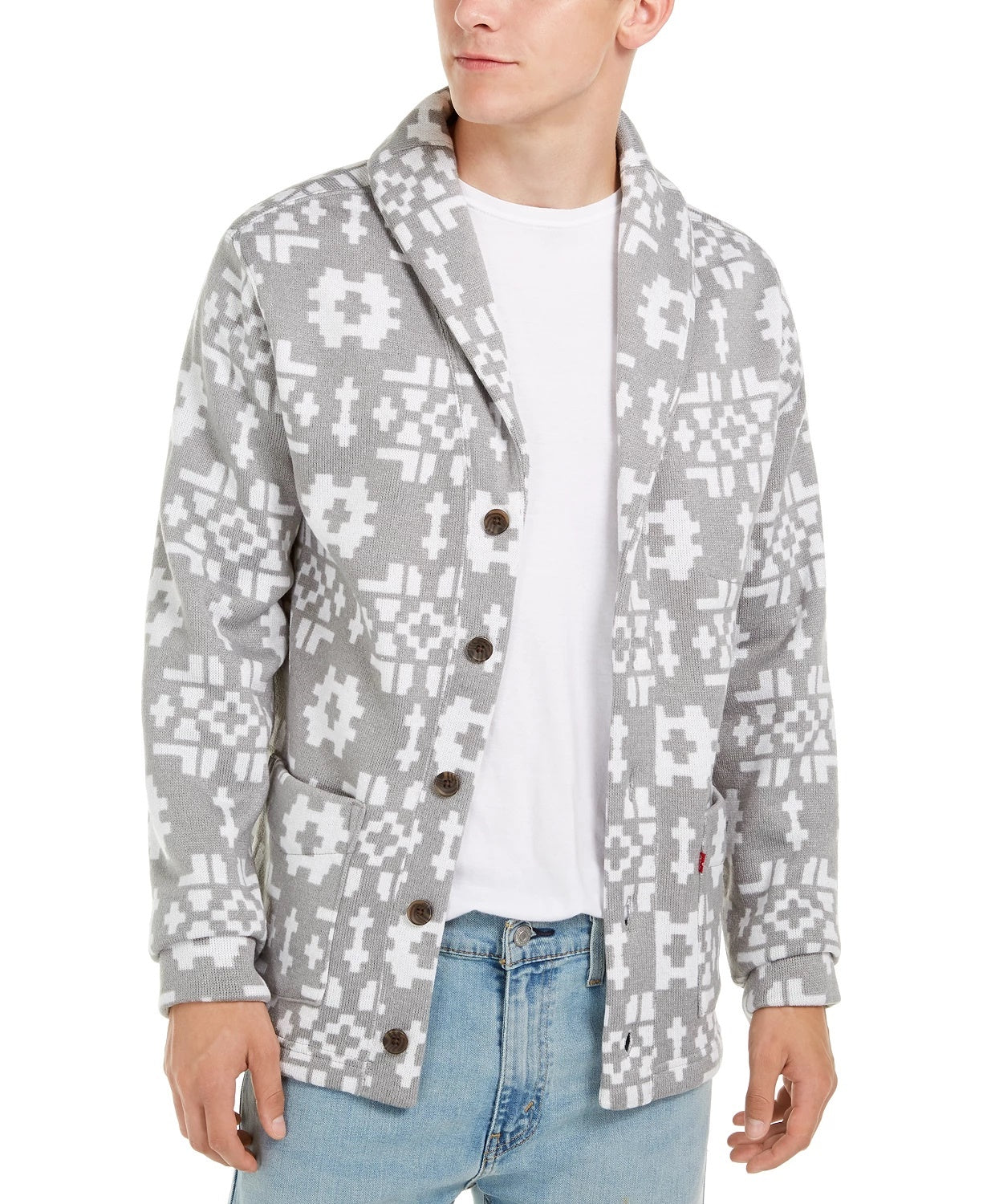 Levi's Men's Patterned Shawl Collar Sweater White Size Small