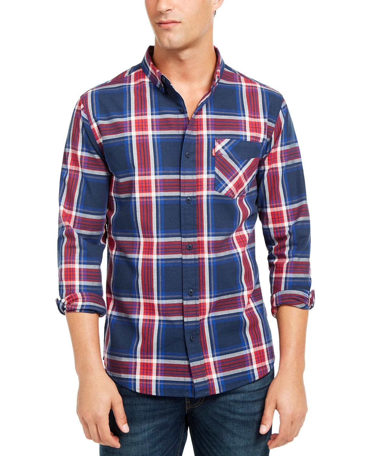 Levi's Men's Plaid Button Down Shirt Blue Size Large