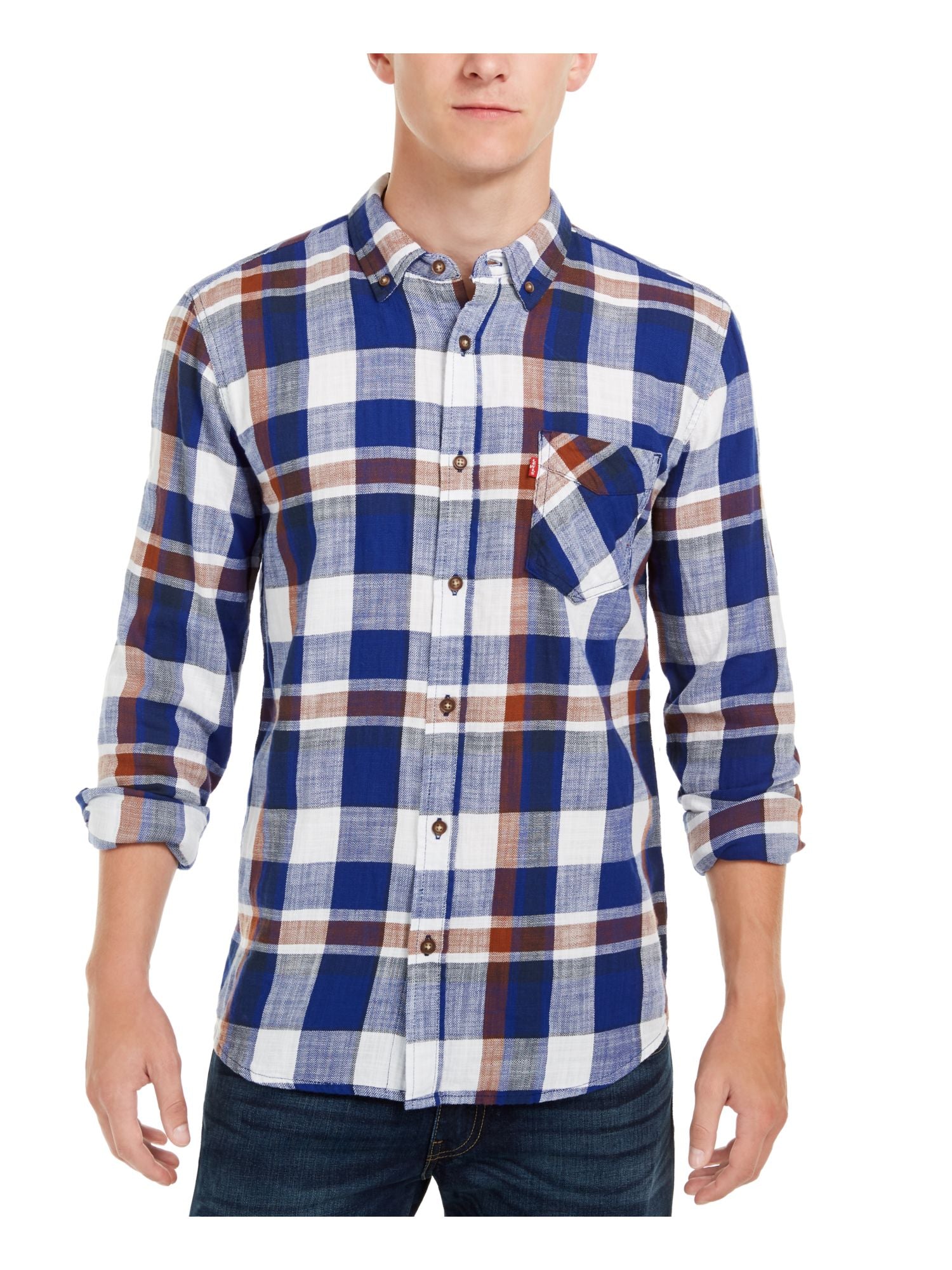 Levi's Men's Plaid Collared Dress Shirt Fit Dress Shirt Blue Size X-Large