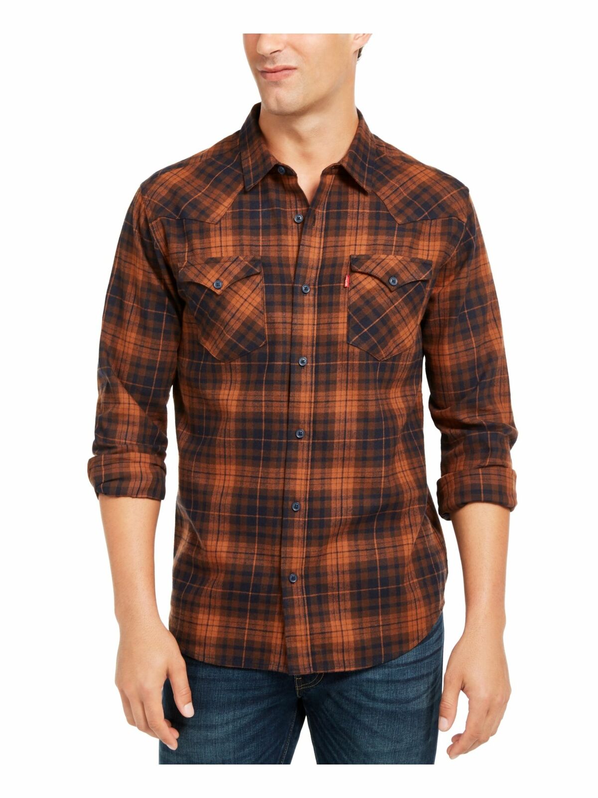 Levi's Men's Plaid Collared Work Dress Orange Size Extra Large