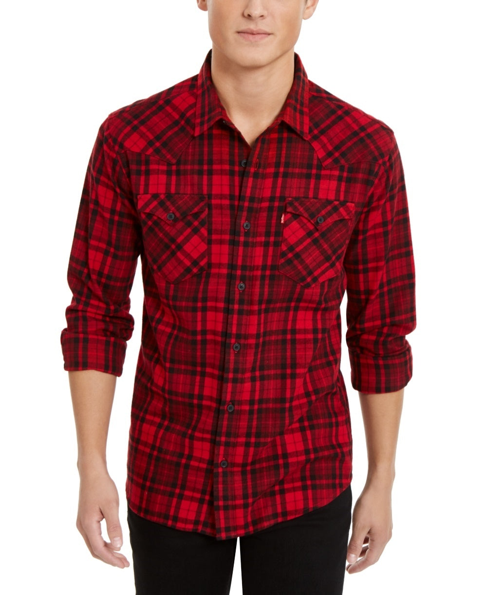 Levi's Men's Plaid Flannel Shirt Red  Size Medium