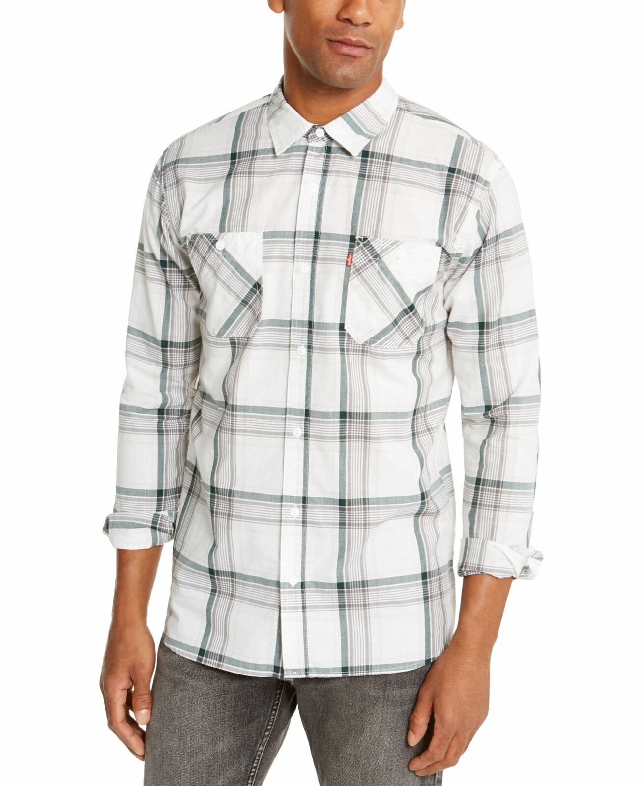 Levi's Men's Remick Plaid Shirt White Size Large