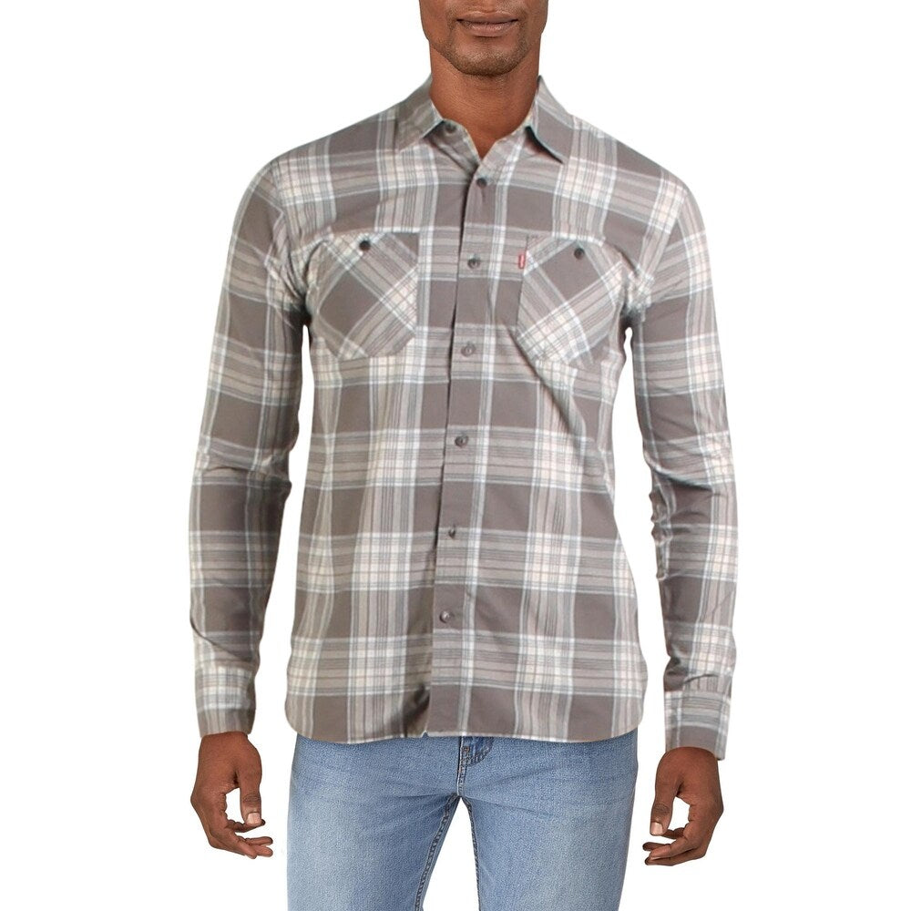 Levi's Men's Rosa Plaid Collared Button-Down Shirt Gray Size Large