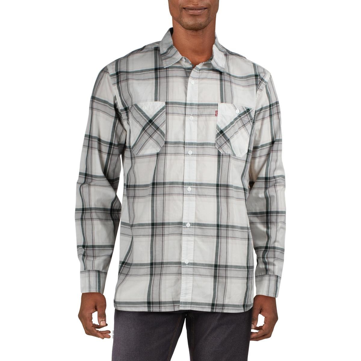 Levi's Men's Rosa Plaid Collared Button-Down Shirt White Size 2 Extra Large