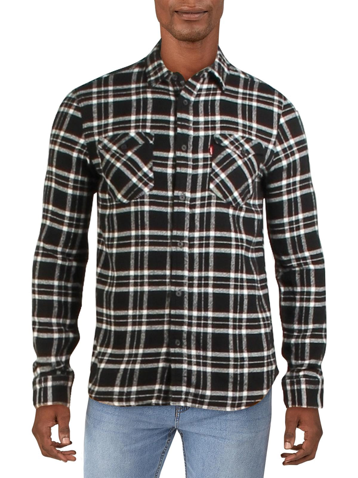 Levi's Men's Stoney Flannel Plaid Button Down Shirt Black Plaids Size Small