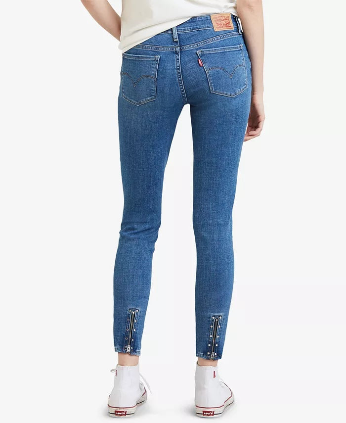 Levi's Women's 711 Studded Zip Detail Ankle Skinny Jeans Blue Size 32