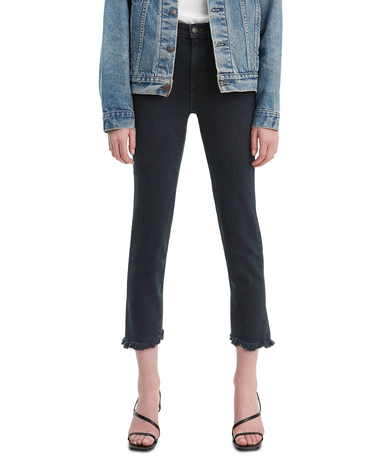 Levi's Women's 724 Raw Hem CroPetite Petiteed Straight Leg Jeans Blue Size 31