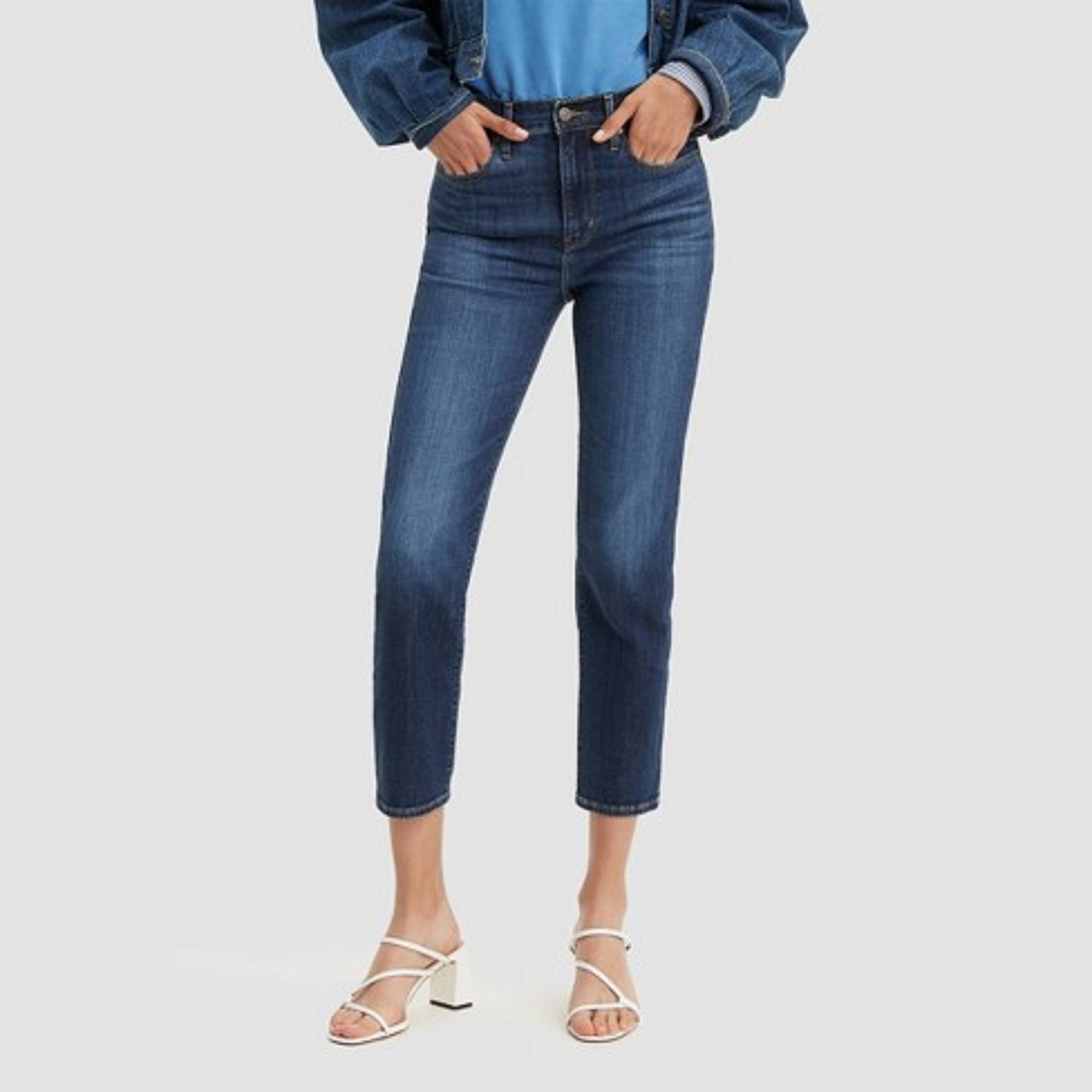 Levi's Women's 724 Raw-Hem Cropped Straight-Leg Jeans Med Blue Size Small