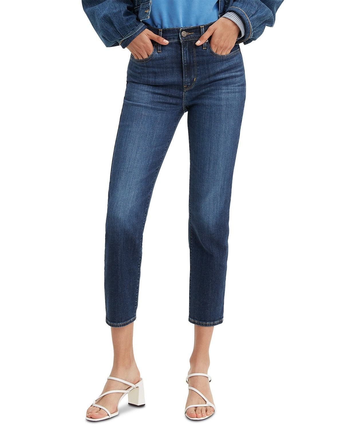 Levi's Women's 724 Straight-Leg Cropped Jeans Dark Blue Size 24